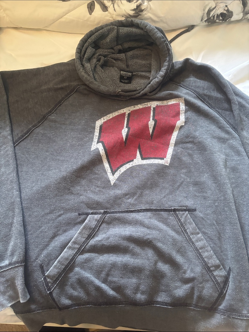 Signature Gray Wisconsin Hoodie with Red 'W' Chest Logo